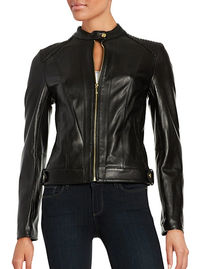 Cole Haan Quilted Italian Leather Jacket In Navy