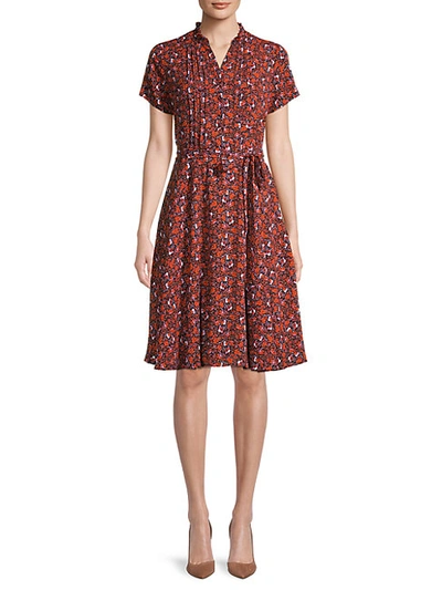 Nanette Lepore Floral-print Pintuck Shirtdress In Red Multicolor