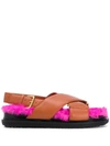 MARNI FUR-LINED STRAPPED FLAT SANDALS