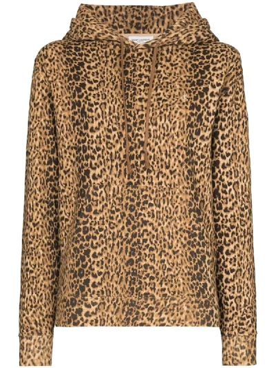 Saint Laurent Leopard-print Cotton Hoodie In Beige,brown,black