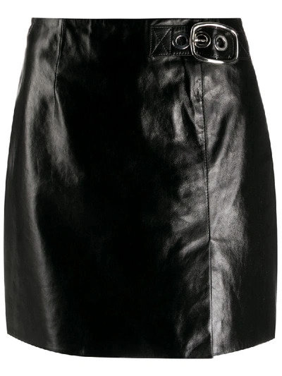 Alexa Chung Buckled Crinkled Glossed-leather Mini Skirt In Black