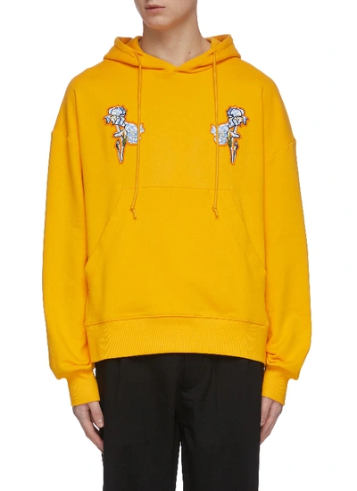 Indice Studio Floral Embroidered Hoodie In Yellow