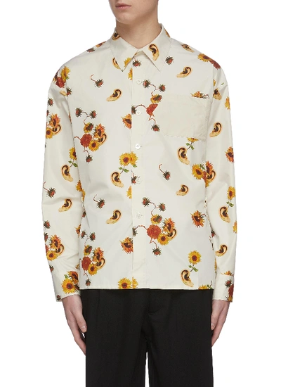 Indice Studio Floral Print Button Up Shirt In Neutral