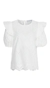 English Factory Ruffled Puff Sleeve Eyelet Top In White