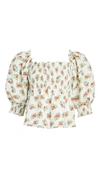 Rixo London Katarina Blouse In Garden Ditsy Cream