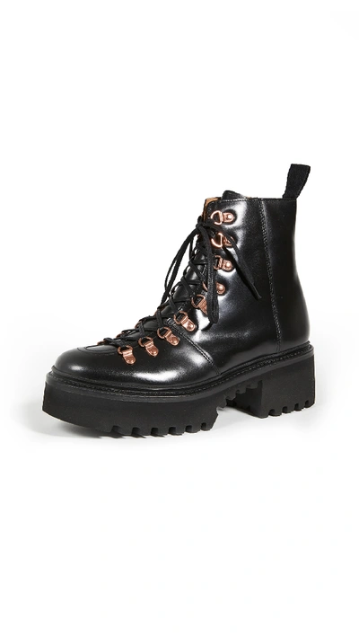Grenson Nanette Leather Platform Ankle Boots In Black