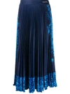 Valentino Delft Print Logo Waist Pleated Maxi Skirt In Blue