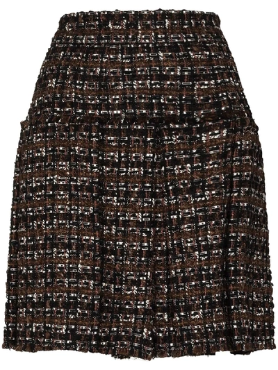 Dolce & Gabbana Short Tweed Circle Skirt With Flounce Detailing In Brown