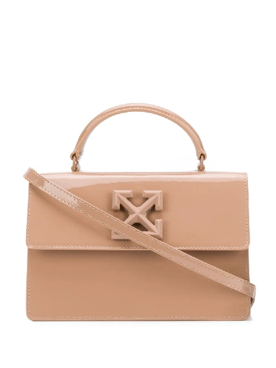 Off-white Patent Jitney 1.4 Tote Bag In Neutrals