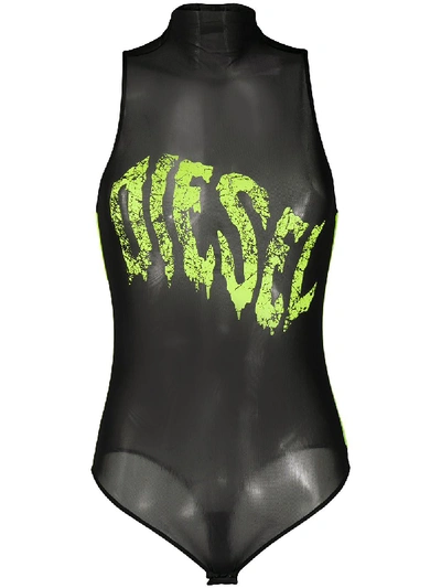 Diesel Ufby-heva-m Logo-print Bodysuit In Black
