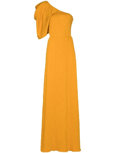 Johanna Ortiz Shimmering Blush Convertible One-shoulder Crinkled-crepe Maxi Dress In Yellow
