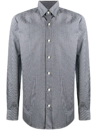 Ermenegildo Zegna Micro Motif Cotton Shirt In Blau