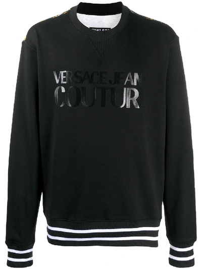 Versace Jeans Couture Contrast Baroque Logo Print Sweatshirt In Black
