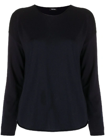 Aspesi Fine Knit Crew Neck Jumper In Blue