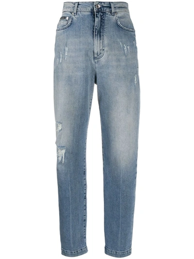 Dolce & Gabbana Distressed High-rise Boyfriend Jeans In Light Blue