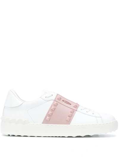 Valentino Garavani Rockstud Open Leather Sneakers In White