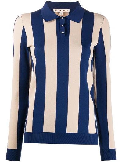 Alexa Chung Striped Stretch-jersey Polo Shirt In Navy