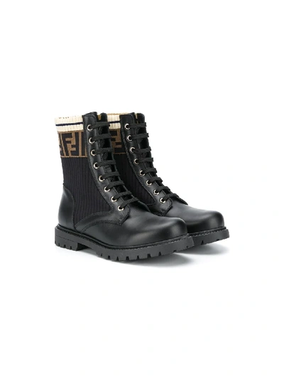 FENDI TEEN LACE UP FF BOOTS