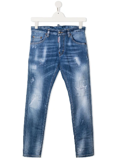 Dsquared2 Teen Distressed Faded Jeans In Blue
