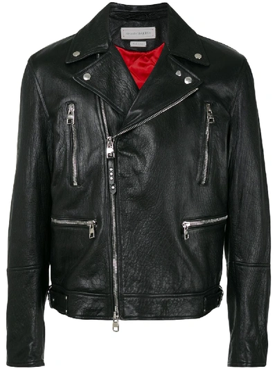 Alexander Mcqueen Mcqueen Textured Leather Jacket With Zip Closure In Black