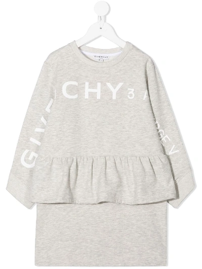 Givenchy Kids' Logo伞摆套头式连衣裙 In Grey