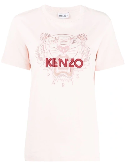 Kenzo Embroidered-logo Cotton T-shirt In Pink