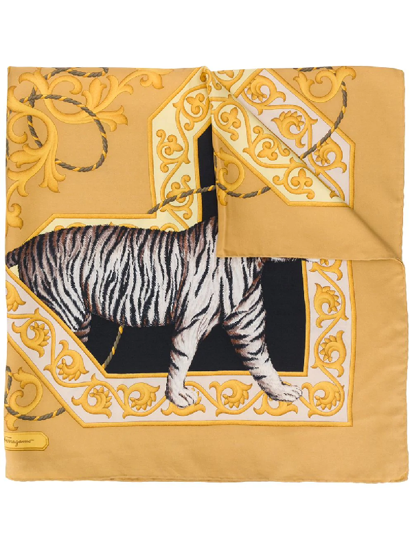 Pre-Owned Salvatore Ferragamo 1980s Animal Print Scarf In Yellow | ModeSens