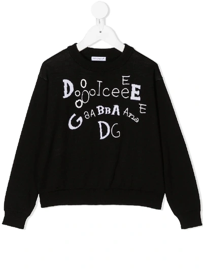 Dolce & Gabbana Kids' Logo Print Wool Knit Jumper In Nera