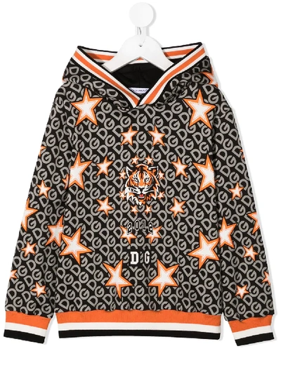Dolce & Gabbana Sweatshirt With Tiger Print And Hood Dolce&amp;gabbana Kids In Grey