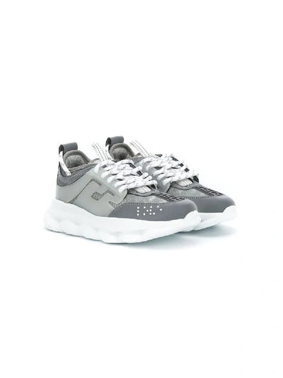 Young Versace Kids' Chain Reaction Low-top Sneakers In Silver