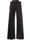 Maison Margiela Black Jeans With Wide Leg And Four-stitch Moniker Logo In Denim Woman In Black