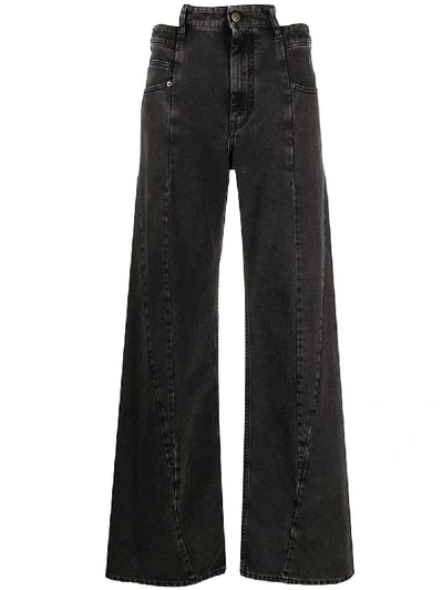 Maison Margiela Black Jeans With Wide Leg And Four-stitch Moniker Logo In Denim Woman