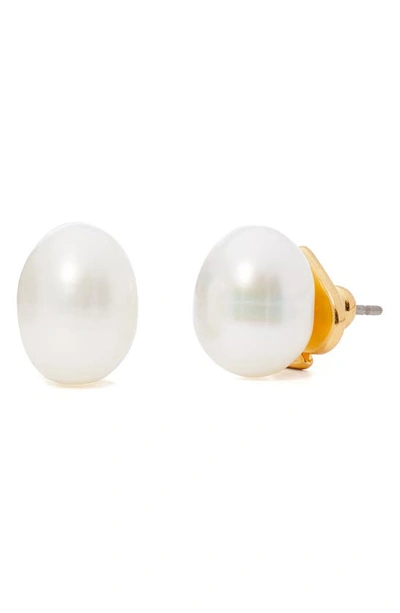 Kate Spade Gold-tone Freshwater Pearl (6 X 8mm) Stud Earrings In Cream