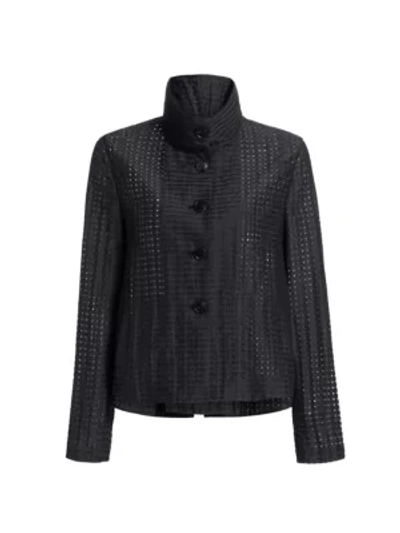 Akris Women's Check Ajoure Long-sleeve Tulle Basketweave Silk-blend Swing Jacket In Noir