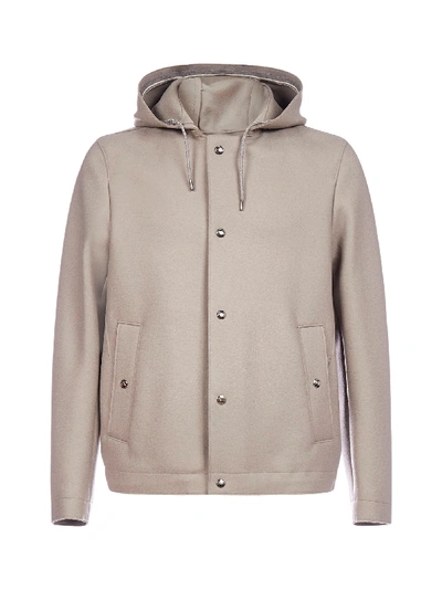 Herno Wool-blend Hooded Jacket In Grigio