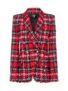 Balmain Tartan Tweed Double-breasted Blazer In Rouge Multico