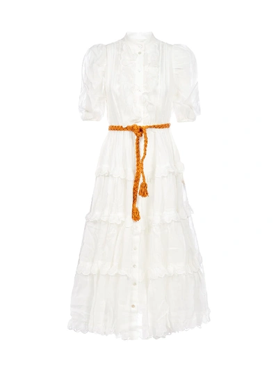 Zimmermann Amelie Ruffled Ramie Midi Dress In White