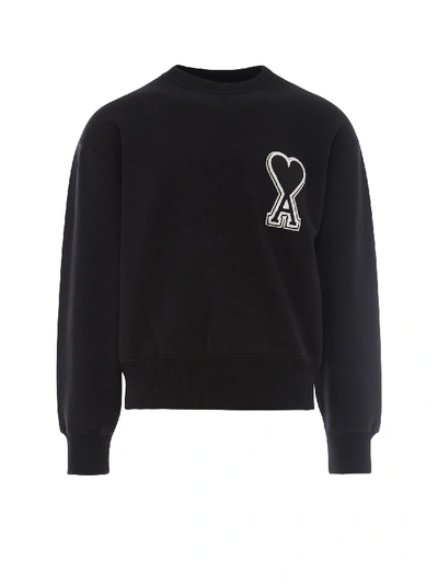 Ami Alexandre Mattiussi Logo-appliquéd Mélange Loopback Cotton-jersey Sweatshirt In Black