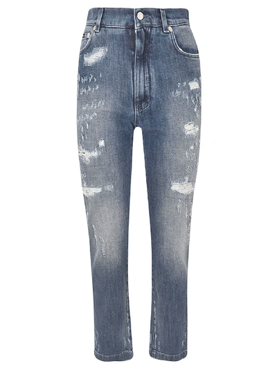Dolce & Gabbana Cropped Distressed-finish Denim Jeans In Blue