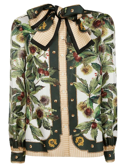 Dolce & Gabbana Printed Bow Shirt In Multicolor