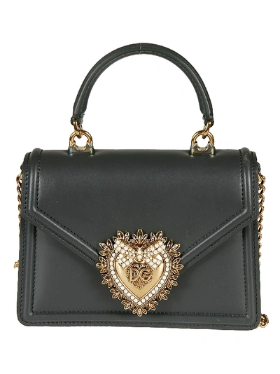 Dolce & Gabbana Heart Plaque Flap Shoulder Bag In Green