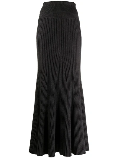 Kenzo Ribbed Pleated Long Skirt In Grey