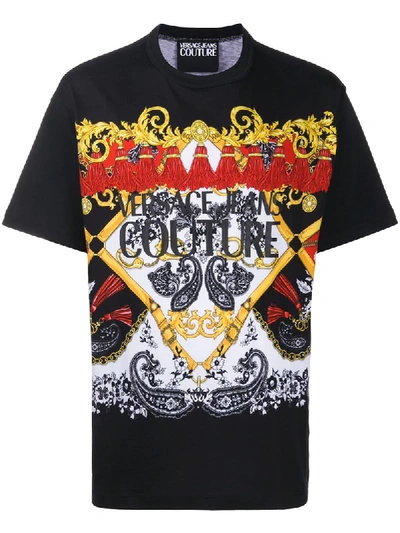 Versace Jeans Couture Logo Baroque Print T-shirt In Black