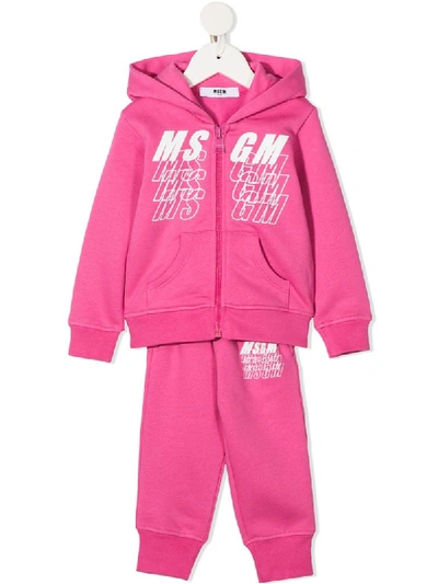 Msgm Babies' Logo Print Track Suit In Pink