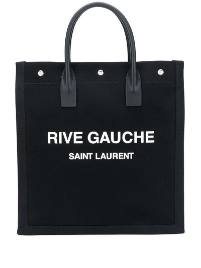 Saint Laurent Rive Gauche Leather-trimmed Printed Canvas Tote In Black