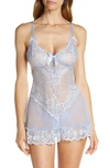 Oh La La Cheri Valentine Lace Babydoll Set In Brunnera Blue