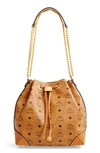 Mcm Berlin Visetos Coated Canvas Drawstring Handbag In Cognac
