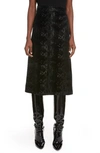 Saint Laurent Snake-effect High-rise Velvet Midi Skirt In Noir Brillant