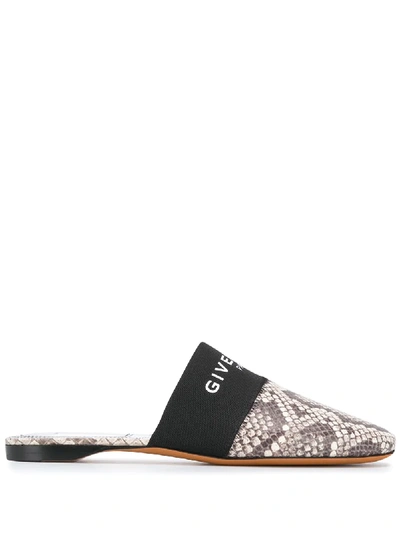 Givenchy Bedford Flat Python-embossed Leather Mules In Grey