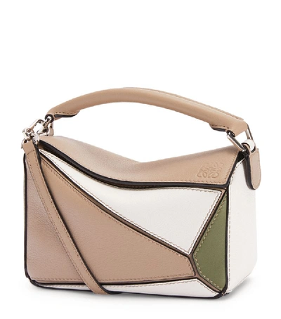 Loewe Small Puzzle Bag In Classic Calfskin In Sand/avocado Green